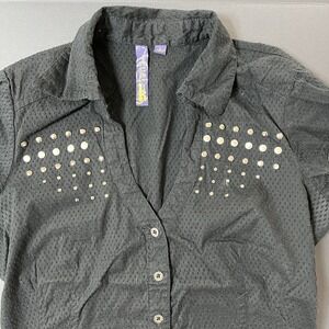 Kouture By Kimora Button Up Shirt‎ Women's L Black Breathable Y2K Grunge